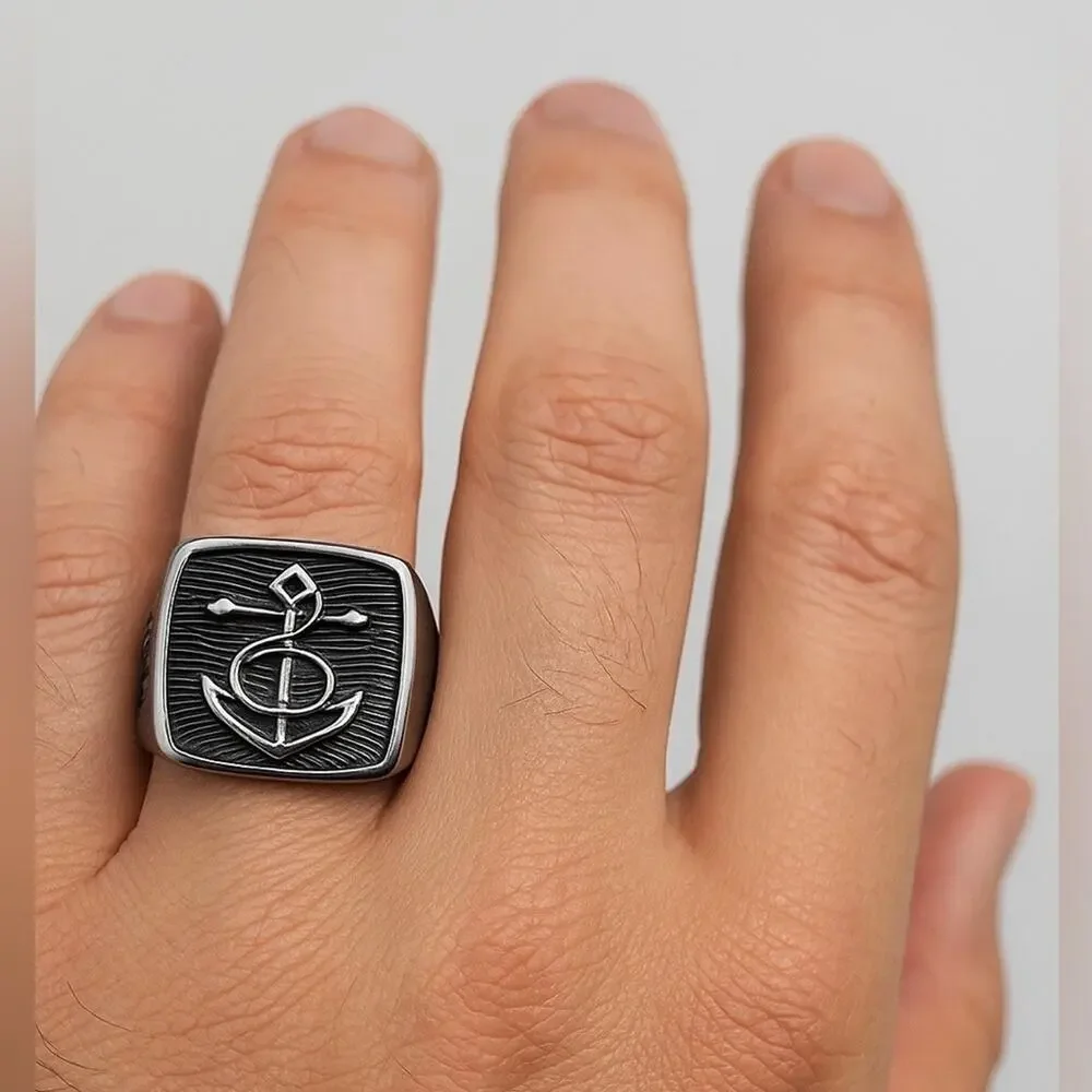 Nautical Anchor Handmade Men's Ring Size 11.5 NWT
